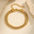Three-layer gold and silver beaded bracelet with lobster clasp and extension chain - Two-tone Gold Silver Bead Chain (BR-2402GS)