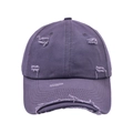 Detailed view of distressed vintage purple baseball cap with ripped hole textures - Gray
