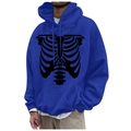 Dark blue fleece hoodie with white skeleton ribcage print and drawstring hood - S / Tops / Dark Blue