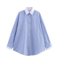 Relaxed blue and white striped poplin shirt with contrast white collar and cuffs - XS / Blue and White Stripes