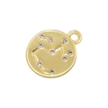 Detailed view of a gold-plated circular pendant with zircon constellation inlay design - Gold Sagittarius