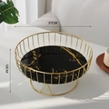 Golden fruit basket with black marble base, 27cm diameter nordic style snack tray - Large/Black Marble Pattern/PVC Base