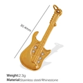 18K gold-plated stainless steel guitar pendant with crystal rhinestones 30.4mm size - Gold Guitar Pendant