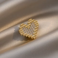 Golden pixel heart brooch with paved zircons on an elegant satin background - Pixel Heart Style (40111B)