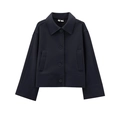 Women's dark blue wool blend short jacket featuring lapel collar and single-breasted buttons - XS / Black