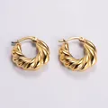 Exquisite gold twisted croissant hoop earrings crafted in durable 304 stainless steel - Amleh048