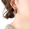 C-shaped titanium earrings in gold finish with black pavé crystals for women - Gold Black Zirconia