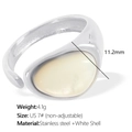 Silver stainless steel ring with white shell inlay, 11.2mm width, US size 7 non-adjustable - US Size 7# / Silver + White Shell