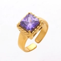 Verstellbarer goldener Ring mit quadratischem lila Zirkonia im Vintage-Stil - Gold + Lila