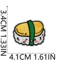 Detailed size map of sushi embroidery patch showing 4.1cm width and 3.4cm height - Style 9 (Smiling Tamago)