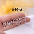 Eight styles of silver 20G stainless steel screw back earrings with crystal accents - Mixed Geometric Style 1 (1#) / Silver