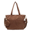 Grand sac à bandoulière en velours côtelé marron foncé avec sangle et petit pochon - Marron