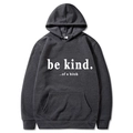 Dark grey drawstring hoodie with white slogan print on chest in a relaxed fit - S / Dark Gray
