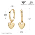 Tabla de tallas para pendientes de corazón en plata 925 con medidas y materiales - Estilo Corazón con Circonita 5A / Plata 925 chapada en oro amarillo