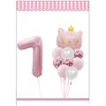 Pink number 7 balloon set with crown cat foil and confetti latex balloons for kids party - Number 7