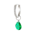 Zilveren oorringen met fonkelende diamanten en een groene druppelvormige hanger - Enkel Stuk (A565-1) / Groen