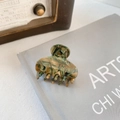 Minimalist marble pattern acetate hair claw clip with brown and green tortoiseshell finish - 4cm / Palace Green