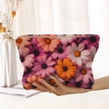 Hand holding floral corduroy pouch with pink and purple flowers and zipper closure - Dense Pink Purple Orange Floral (MZ041305)