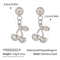 Close-up of stainless steel cherry earrings with sparkling zircon and silver leaf details - Small Cherry Pendant (YYE025222-P) / Silver (YYE025222-P)