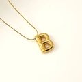 Polished gold puffy letter B necklace with minimalist snake chain for women - Letter B(S-P062-B)