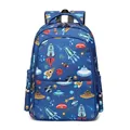 Navy blue school backpack with space rocket and UFO prints for elementary students - Large / Dark Blue