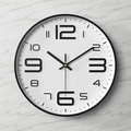 12-inch minimalist round wall clock featuring black frame and clear white dial with numerals - Black Frame White Dial Black Numbers