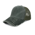 Gorra de béisbol de algodón lavado y malla con visera desgastada gris oscuro - Ajustable / Verde Militar