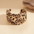 Chic leopard print wide cuff bracelet featuring a sectional faux leather design for women - Open Cuff Bangle - Leopard Print (Wide)