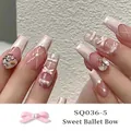 Bijoux d'ongles ballerine 3D avec nœud rose et perles style SQ036-5 - Ruban de Ballet Rose