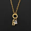 Gold-plated stainless steel necklace featuring a crystal rhinestone and letter H pendant - Letter H