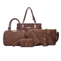 Juego de 6 bolsos marrones con textura de mármol, incluye bolso de mano y bandolera - Marrón