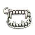 Antique silver vampire fangs charm with vintage gothic detail and top hanging ring - 1pc Vampire Teeth 14x17mm (Antique Silver)