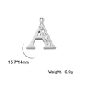 Silver letter A pendant with inlaid rhinestones measuring 15.7 by 14 millimeters - Letter A