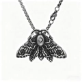 Gothic moth pendant necklace in antique silver with crescent moon and square link chain - D0810 (single Pendant)