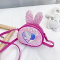 Pink sequin bunny ear crossbody bag for girls with heart detail and shiny finish - Rose Red