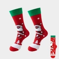 Classic red and green Christmas crew socks featuring Santa Claus and white snowflakes - No. 05-Red Santa Snowflake