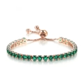 Adjustable rose gold tennis bracelet with 4mm round green crystals for women - Rose Gold - Green