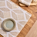 Modern napkin cloth featuring a tan geometric square pattern on white fabric - Khaki Barley Seedling