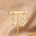 Baroque pearl earrings with golden leaf design and vintage pearl grape cluster tassels - Leaf Grape Stud Earrings