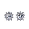 Elegant silver geometric snowflake stud earrings with sparkling round clusters - TED289-Flower Petal Cluster Studs