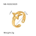 18k gold plated stainless steel open ring featuring cutout star and chain texture band - Star Hollow Chain Pattern (NB-R2023029)