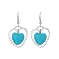 Bohemian style heart turquoise drop earrings with silver alloy frame in white background - Antique Silver Double Layer Heart (K-1317)