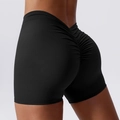 High waist black scrunch butt yoga shorts with elastic lifting effect for fitness - Premium Black