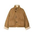 Women's camel faux shearling jacket with a stand collar and cozy suede finish - XS / Khaki Yellow