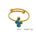 14K vergulde roestvrijstalen open ring met gedraaide textuur en blauwe zirkoon - Blauwe Bloemcluster Twist Stijl (YTR2405134-2)