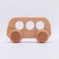 Minimalist walnut wood toy bus variant in natural finish with three round windows - Beech Wood Van