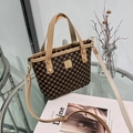 Mini sac seau fourre-tout marron foncé avec motifs ronds et bandoulières abricot - Abricot