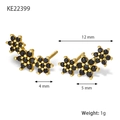 S925 sterling silver flower earrings with black stones in golden finish KE22399 12mm - 925 Silver / Gold Black