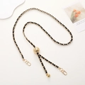 Adjustable gold metal chain with black leather weaving and spherical buckle for phone case - Black