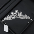 Elegant silver bridal crown with sparkling teardrop rhinestones on black display - 22# Teardrop Crest Wavy Style (Silver)